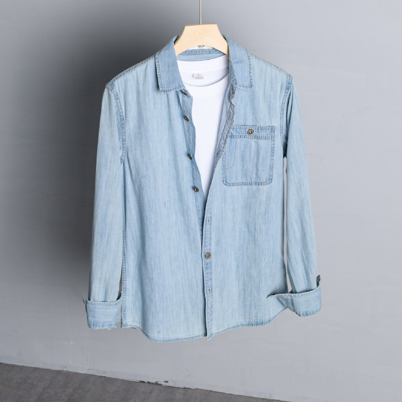 Men's Classic Denim Long Sleeve Shirt Spring And Autumn New Fashion Trendy Retro Cotton Shirt Male High Quality Brand Denim Top