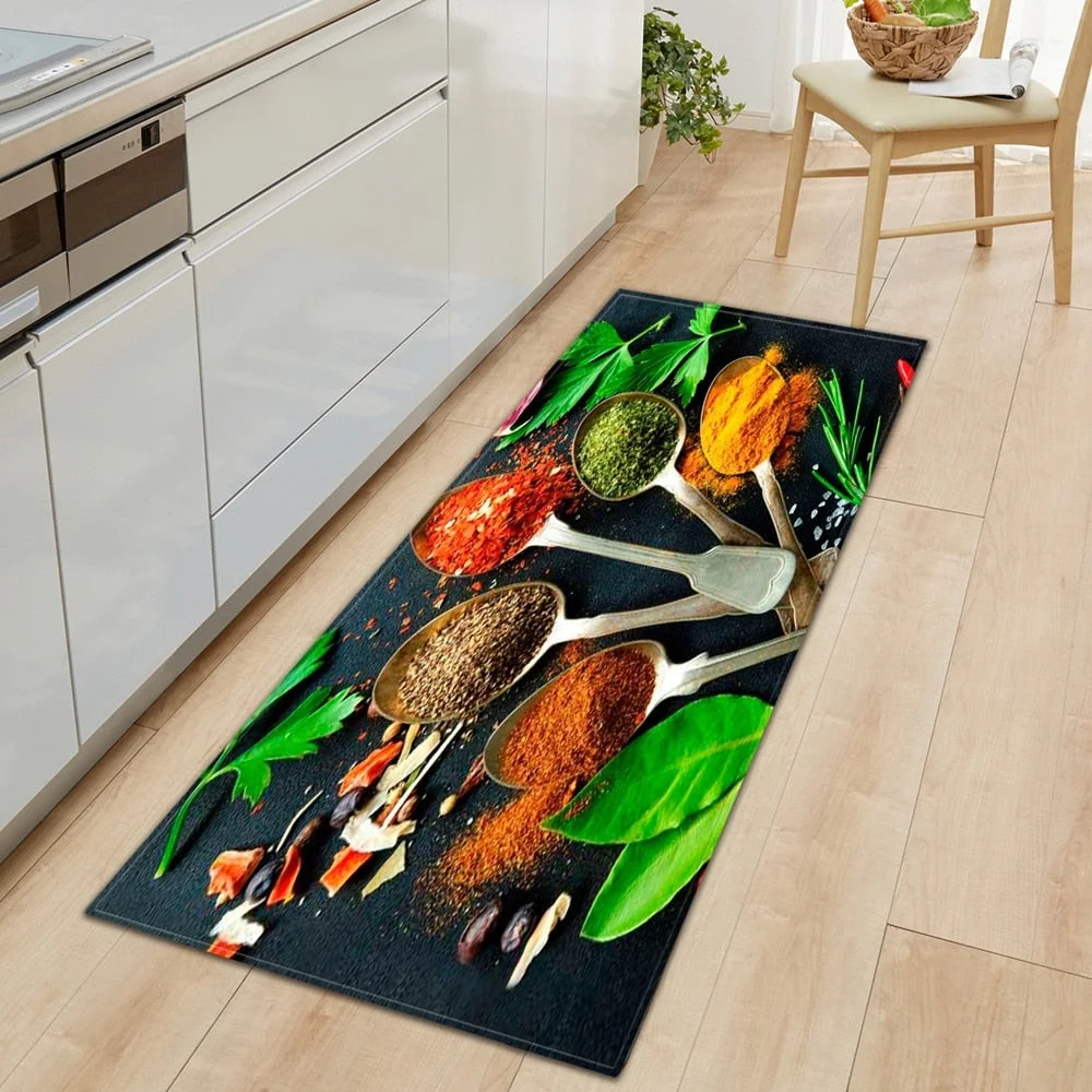 Seasoning Pattern Kitchen Floor Mat Home Entrance Doormat Bedroom Living Room Decoration Long Carpet Hallway Bath Anti-Slip Rugs