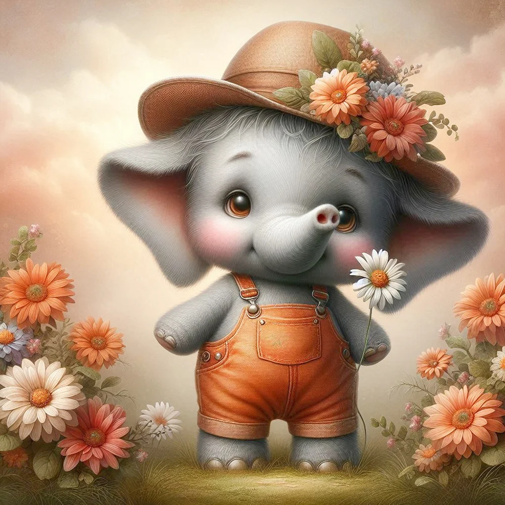 Diamond Painting - Full Square Drill - Flower Elephant(Canvas|35*35cm)