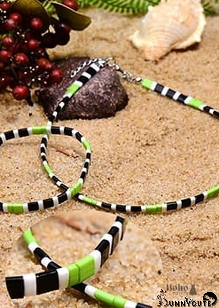 Boho Necklace, Tila Bead Choker with Bracelet, Color of Life