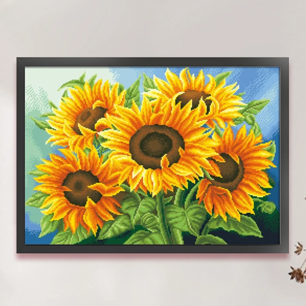 11CT Full Stamped Cross Stitch Bead Embroidery - Sunflower(Canvas|65*50CM)