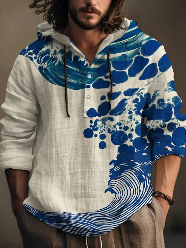 Men's Wave Ripple Art Print Hooded Shirt
