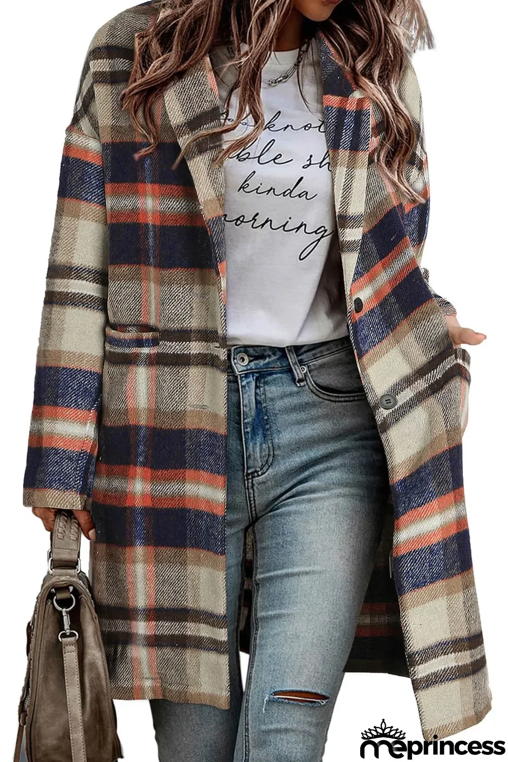 Khaki Plaid Button Up Lapel Jacket