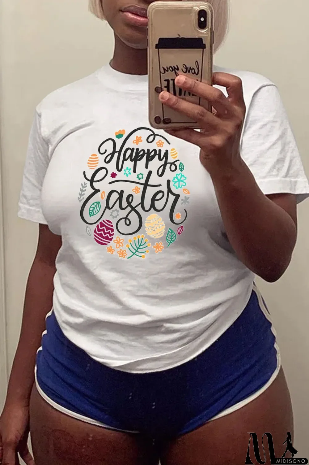 MidiSono - White Casual Street Print Patchwork Letter O Neck T-Shirts