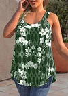 Plus Size Floral Print Wide Strap Curved Hem Casual Tank Top
