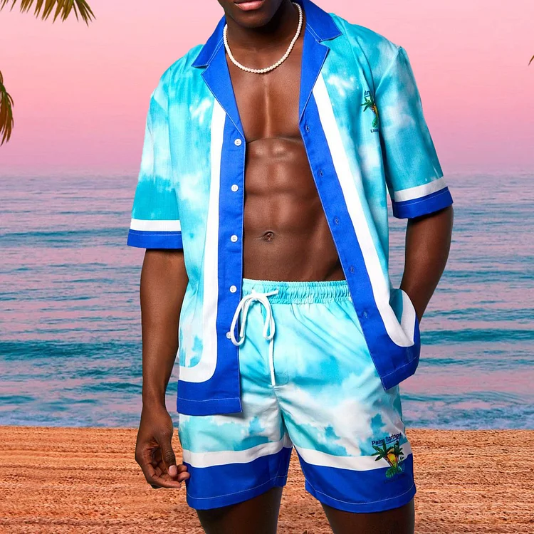 BrosWear Striped Ocean Print Shirt And Shorts Co-Ord