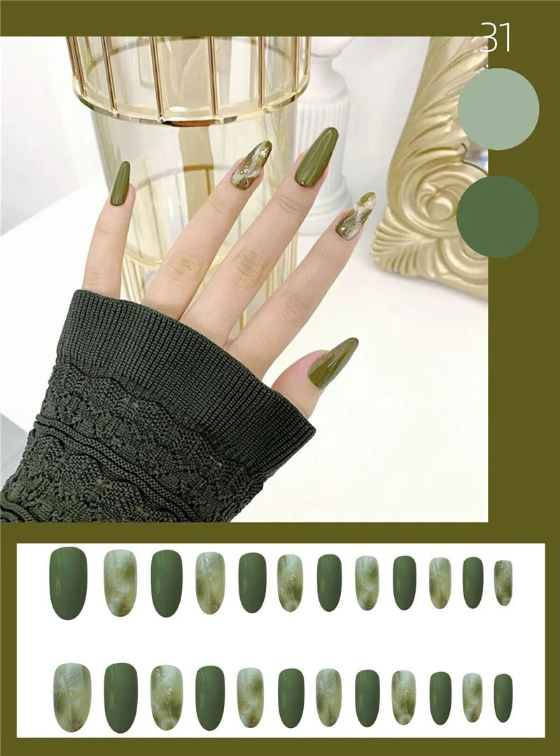 24pcs Full Cover Fake Nails Art Tools Matte Press on Coffin French Acrylic False Nail Tips With Glue Display Artificial Designs-Nail Inspo