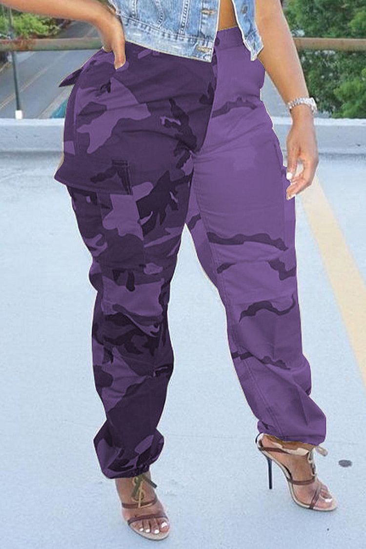Plus Size Purple Daily Camouflage Cargo Pants [Pre-Order]