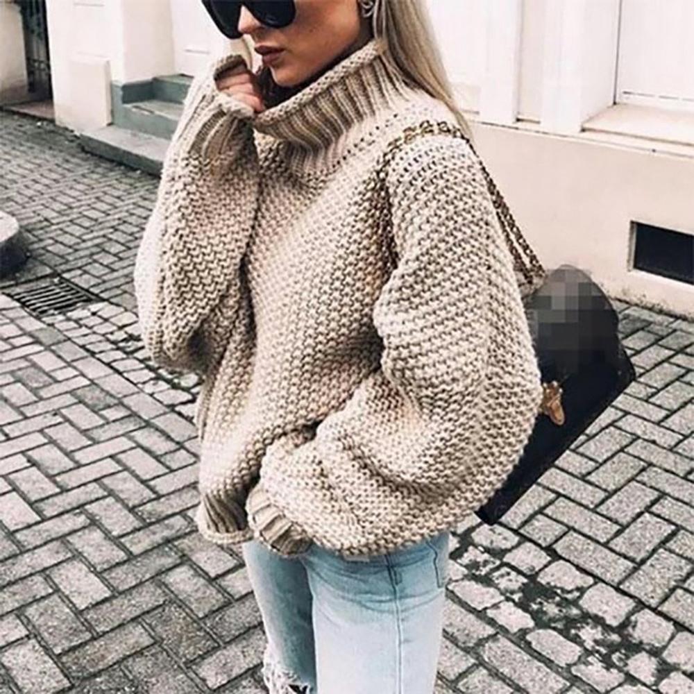 Women Patchwork Warm Knitted Autumn Multicolor Block Sweater