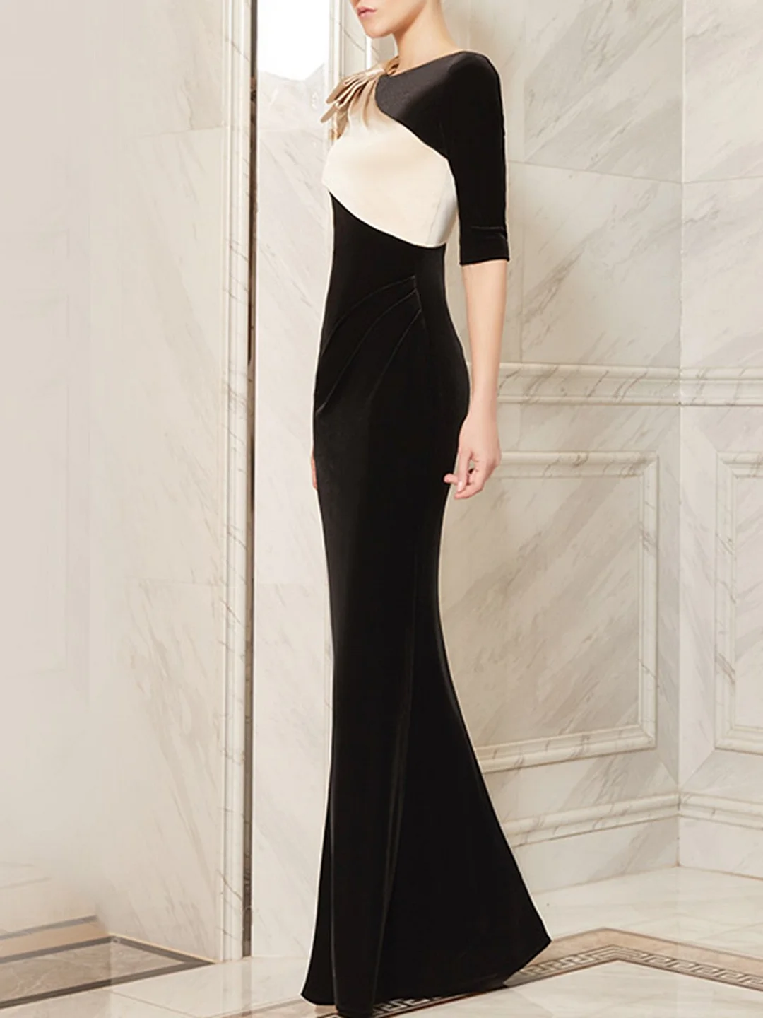 Black Mermaid Prom Elegant Velvet Maxi Dress