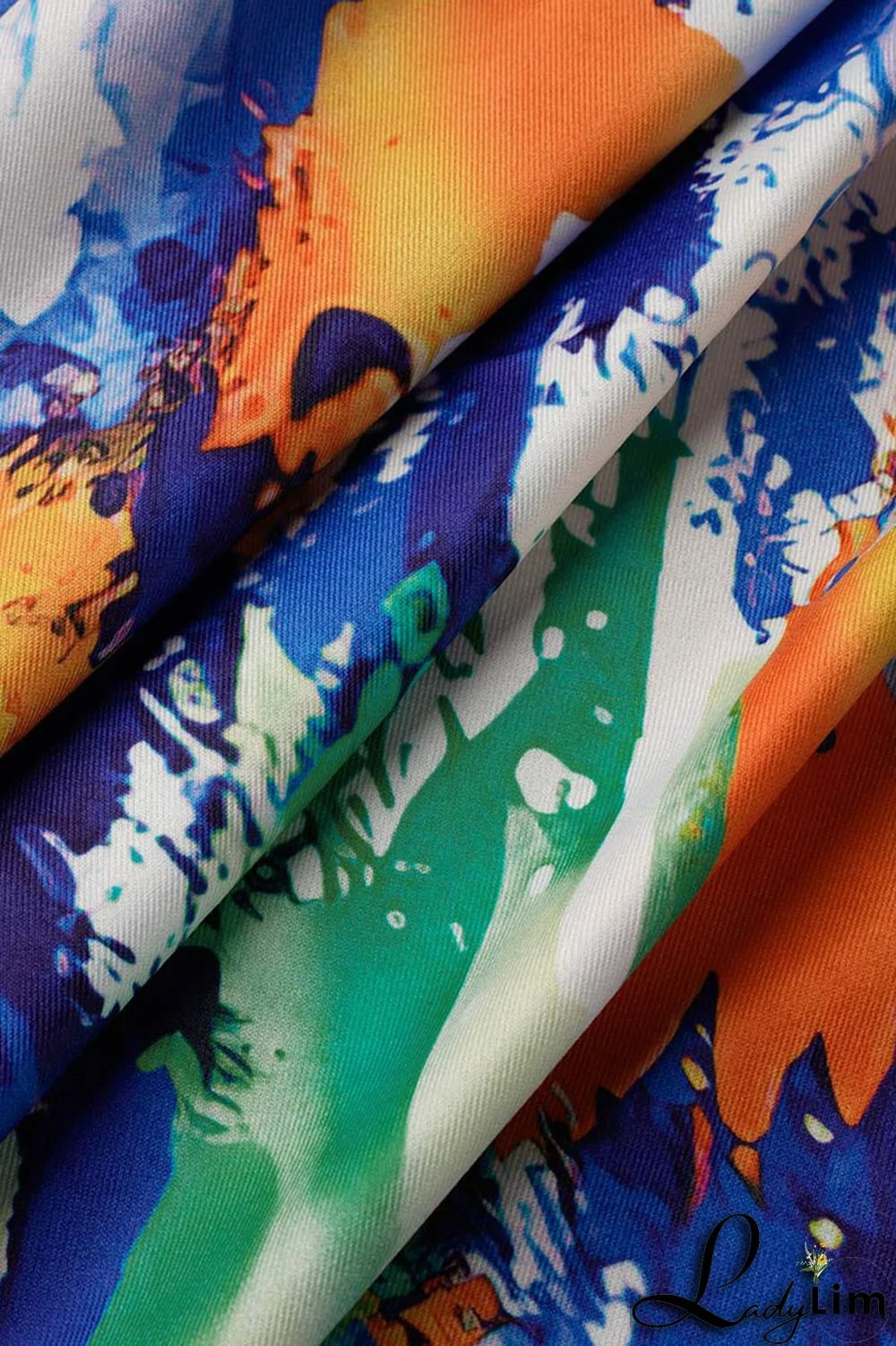 Blue Orange Sexy Print Graffiti Split Joint V Neck One Step Skirt Plus Size Dresses