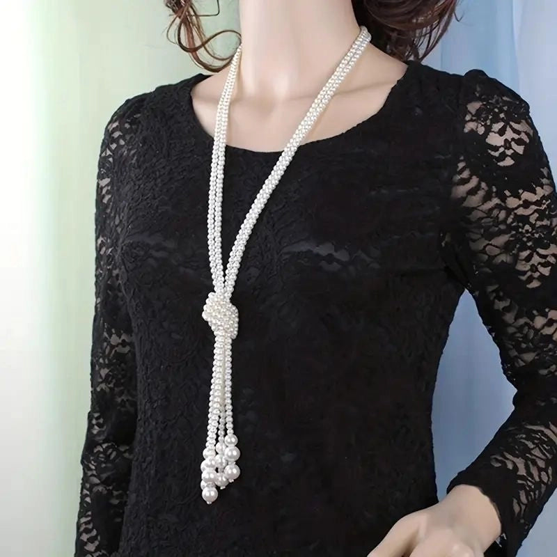 Elegant Pearl Synthetic Resin Sweater Chain