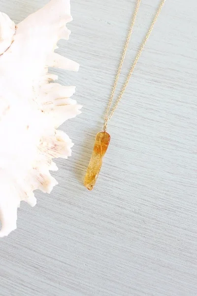 Point Necklace Polished Rectangle Citrine Necklace Natural Citrine Quartz Necklace Small Large Citrine Quartz Crystal Necklace
