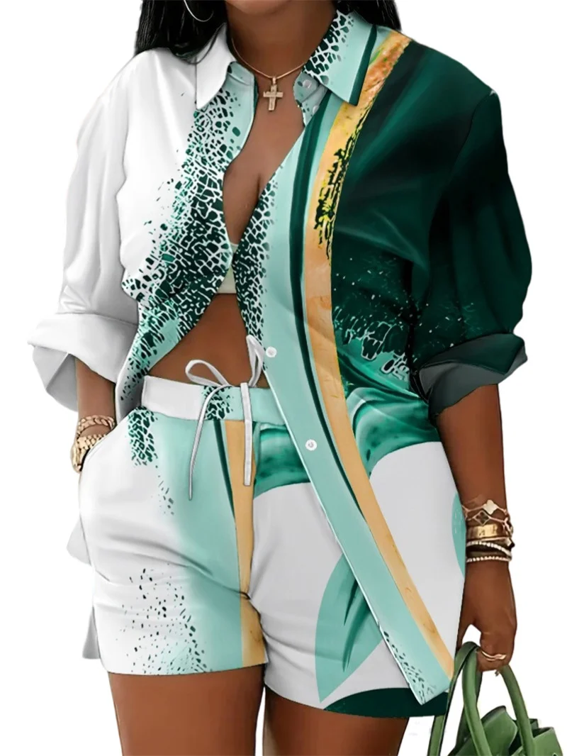 Uveng Uveng Women's Clothing Explosion Two Sets Of Long-Sleeved Shorts Printed Commuter Set