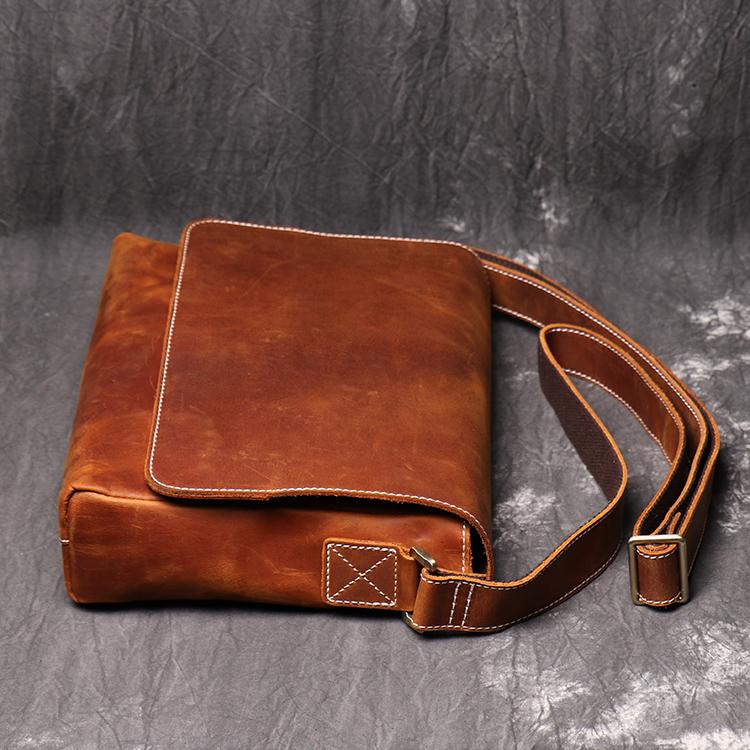 Vintage Style Mens Crazy Horse Leather Crossbody Bag Messenger Bag