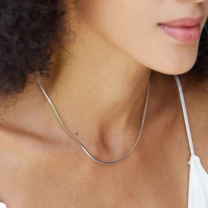 925 Sterling Silver Water Plating Snake Chain Solid Color Necklace