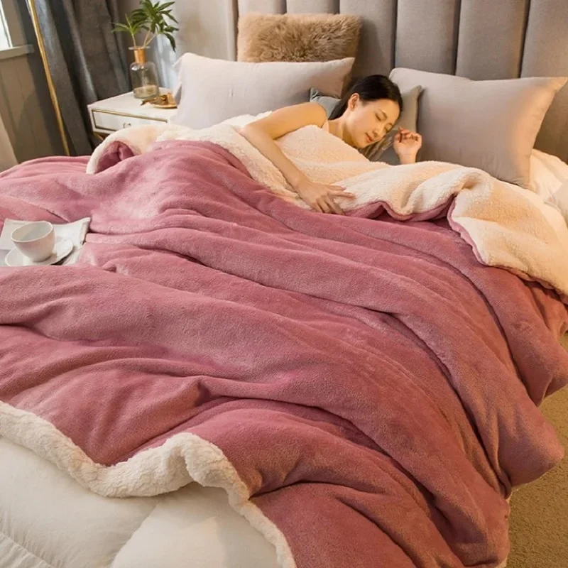 Nigikala Winter Wool Blanket Fluffy Warm Thicken Weighted Blanket For Sofa Bed Cover Solid Color Double Sided Blanket Adults Kids
