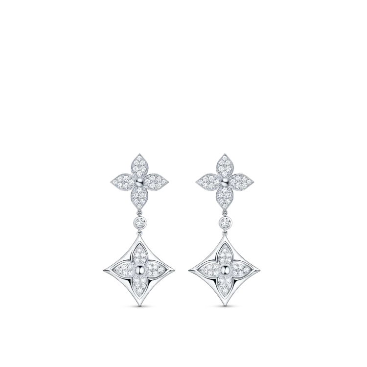Color Blossom BB White Gold and Diamond Long Earrings