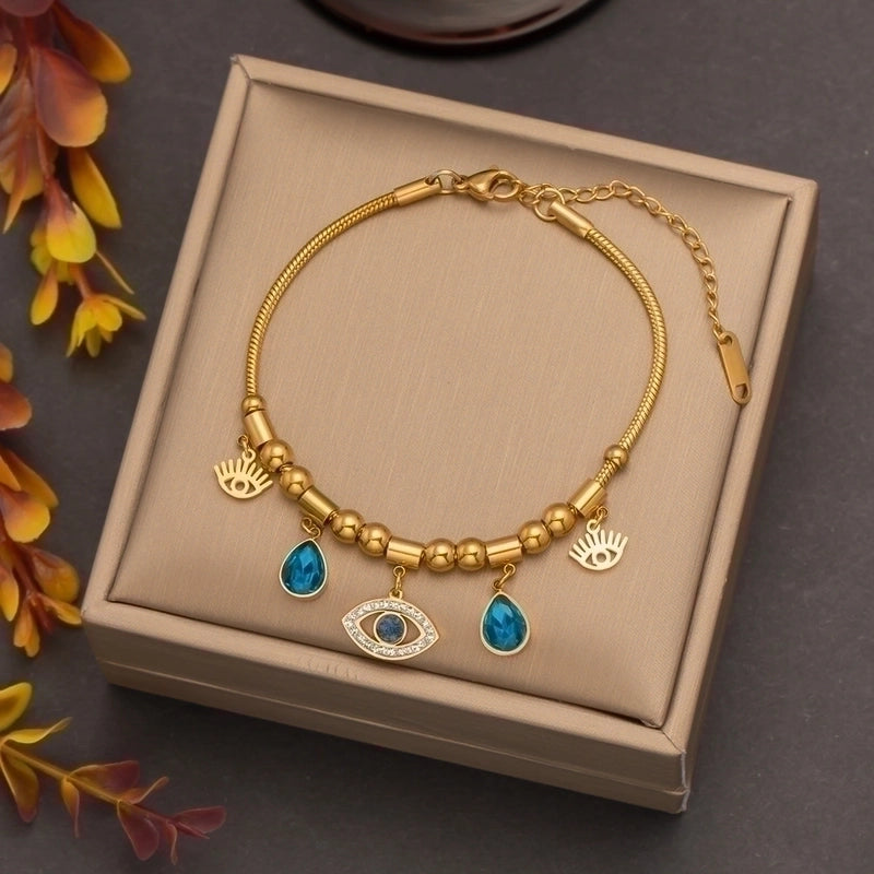 Vacation Star Eye 304 Stainless Steel 18K Gold Plated Artificial Rhinestones Resin Bracelets In Bulk