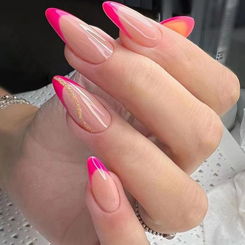 Simple Nails Design – Press On Nails Simple French Wave Line Design False Nails Round Acrylic Stiletto Full Cover Fake Nails Manicure Nail Art Tips | Cncures