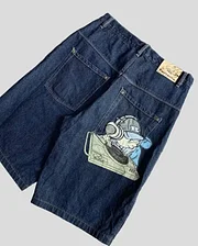 Eslicerpro American Skull Embroidery Retro Baggy Beach Summer Street Fashion Y2k Denim Shorts Harajuku Gothic Men Basketball Shorts