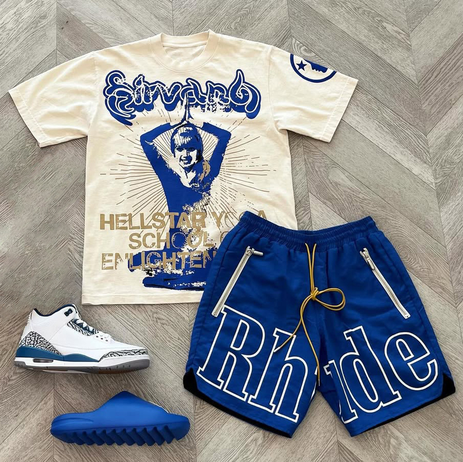 Thesouth Pray Print T-shirt Shorts Two-Piece Set