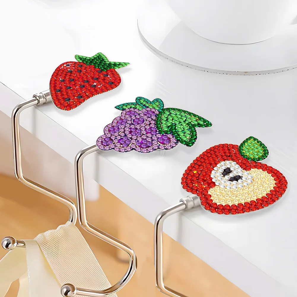 3Pcs Fruit Rhinestone Painting Keychain Hanger DIY Diamond Painting Art Hooks