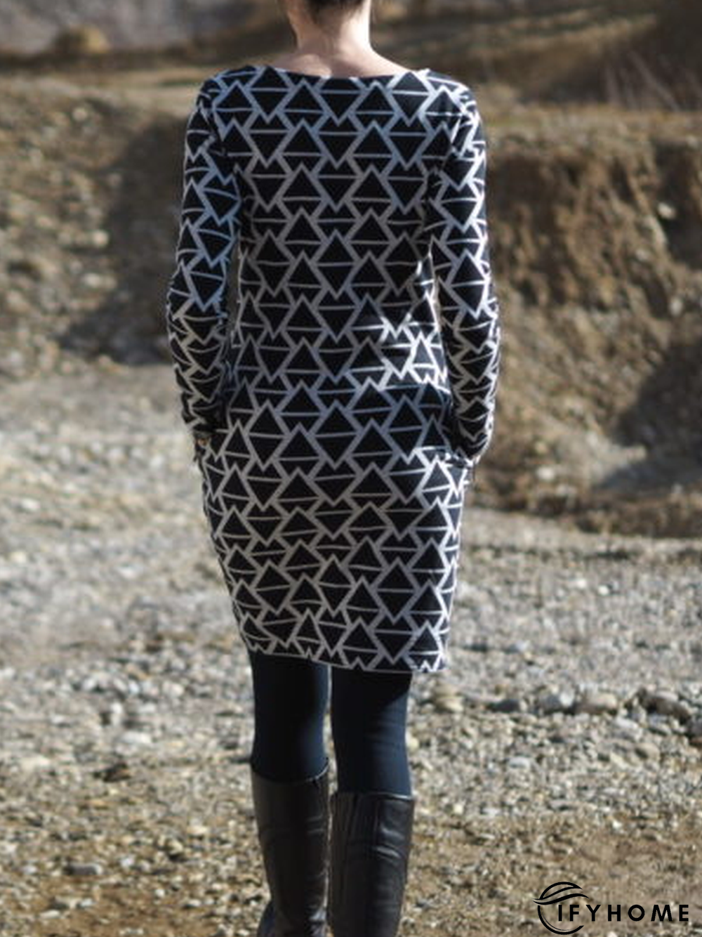 Casual Crew Neck Printed Knitting Dress | IFYHOME