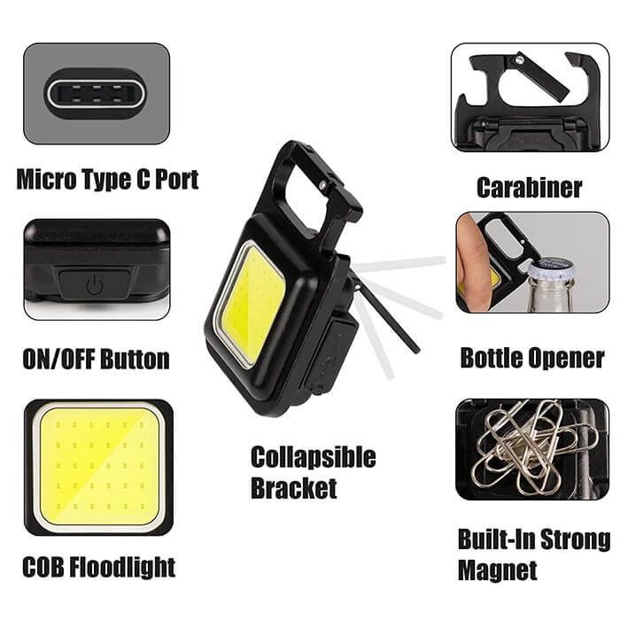 Mini COB Rechargeable Keychain Flashlight Work Light