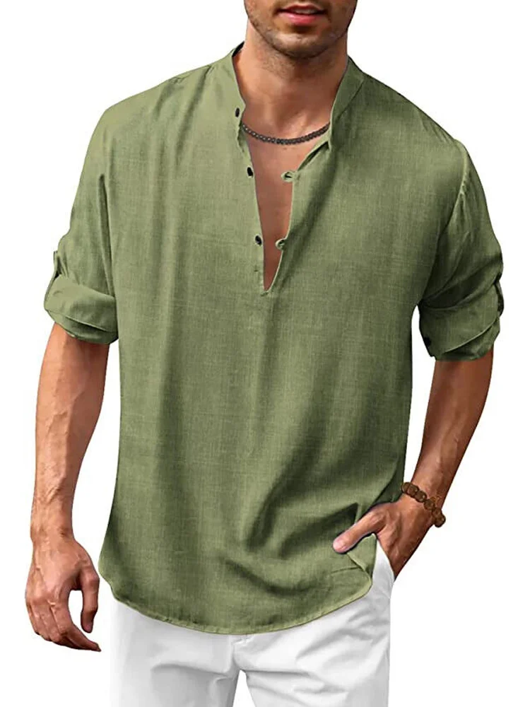 Men's Cotton Linen Casual Hippie Long Sleeve Shirt