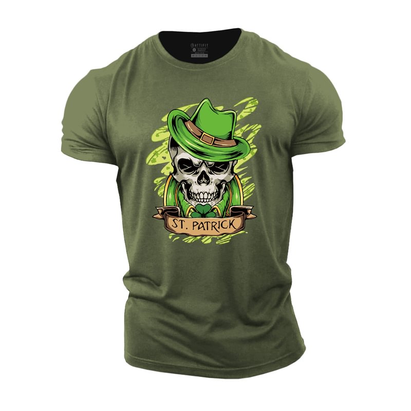 Cotton St. Patrick Skull Graphic Men's T-shirts tacday