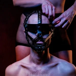 pornhint Pornhint Leather Hood Bondage Blindfold BDSM Mask Man | Black Bondage Face Mask Man &yen; Submissive Mask Man &yen; Bondage Gear Man &yen; Male Slave Fetish Gear