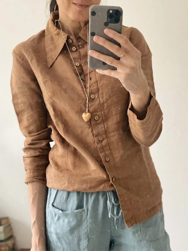 Vintage Solid Color Button Up Shirt