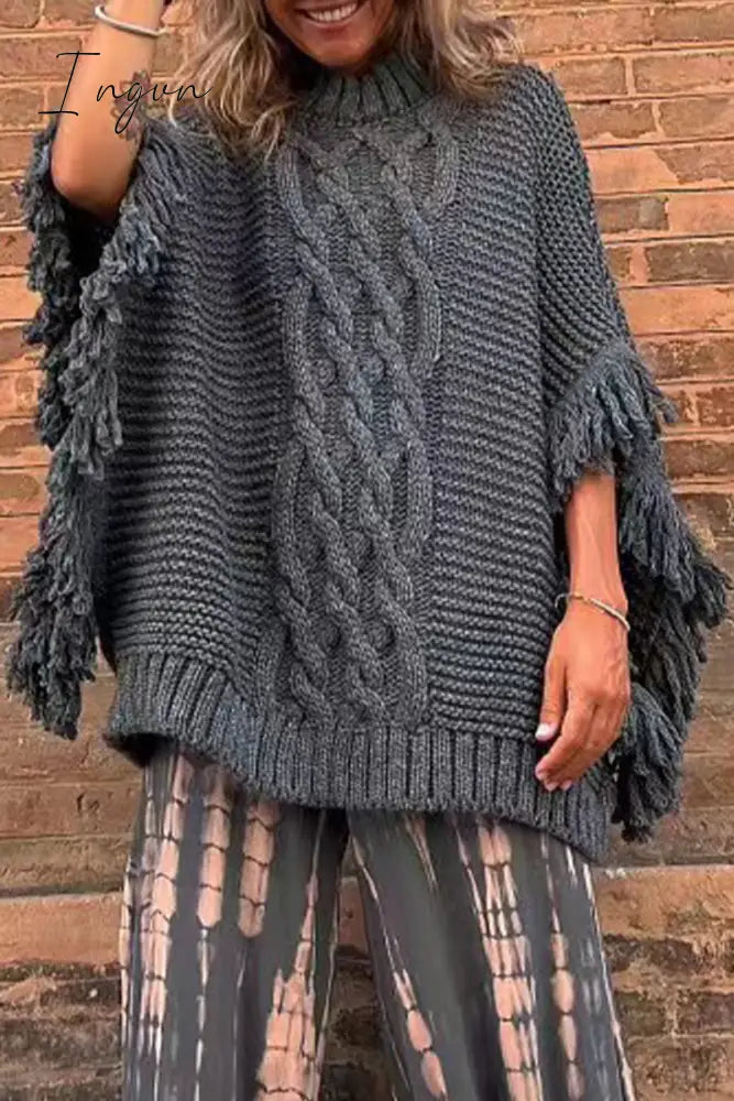 Ingvn - Casual Solid Tassel O Neck Tops Black Gray / S/M Tops/Sweaters & Cardigans