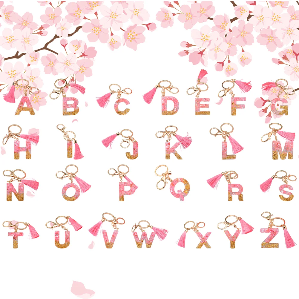 Resin Initial Key Ring with Tassel Alphabet Keyring for Car Keys Wallet Handbags