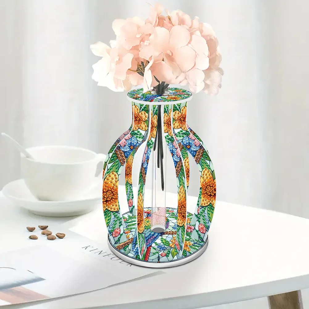 Acrylic Wood Birds 5D DIY Diamond Painting Flower Vase for Home Office Decor