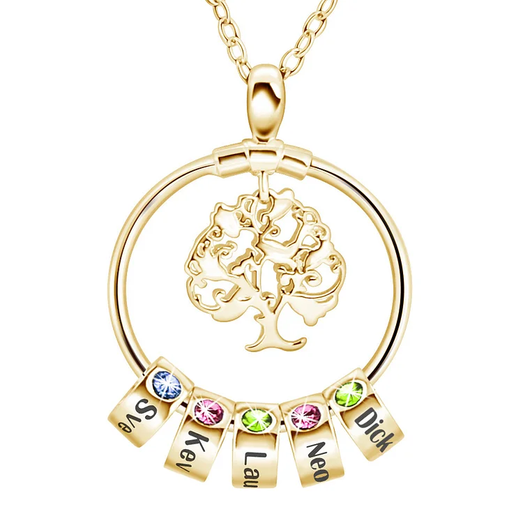 Personalized Family Tree Necklace with 5 Birthstones Gift for Mom