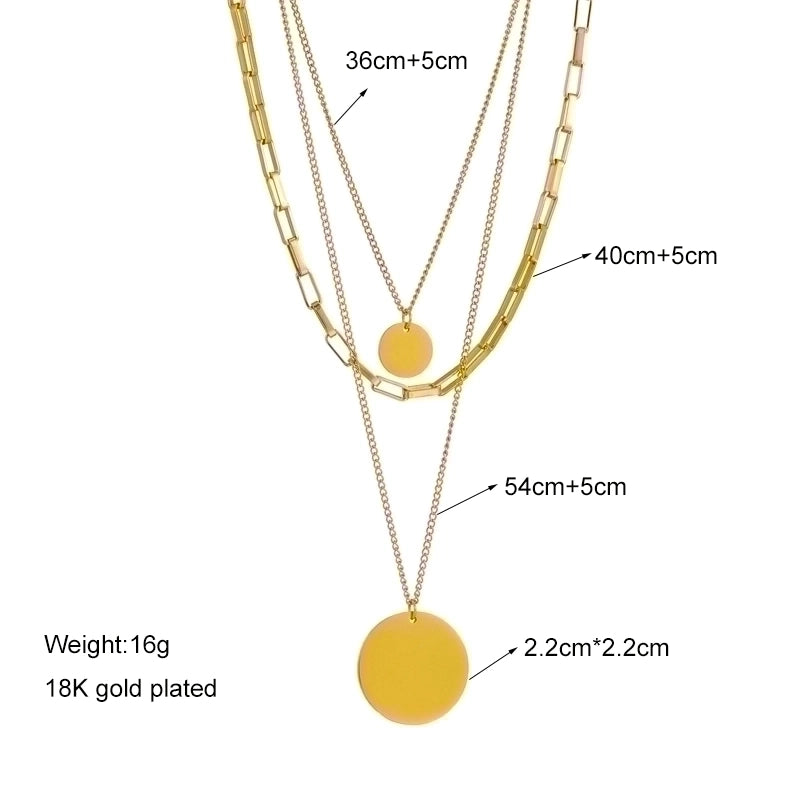 Stainless Steel 18K Gold Plated Retro Punk Layered Plating Round No Inlaid Layered Necklaces