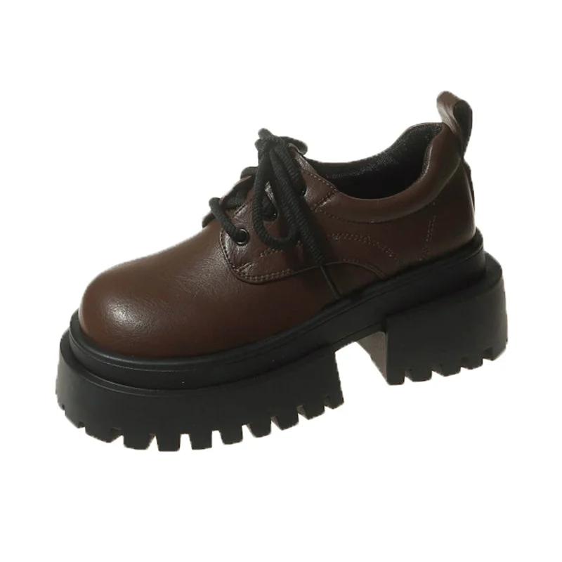 Yyvonne Women's Shoes Spring And Autumn High-End Thick-Skin Thick-Heeled Small Leather Shoes Ladies Light Mouth Retro Lace With Skirts Women's Fashion Single Shoes