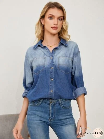 Pocketed Button Up Dropped Shoulder Denim Jakcet