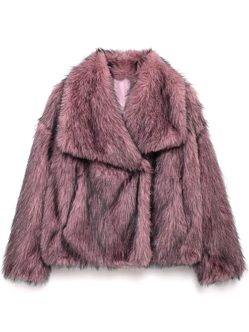 Women's Solid Color Faux Fur Fuzzy Jacket, Casual Long Sleeve Collared Fuzzy Coat for Fall & Winter, Women's Clothing for Daily Wear, Cute Tops Women's Solid Color Faux Fur Fuzzy Jacket, Casual Long Sleeve Collared Fuzzy Coat for Fall & Winter, Women's Clothing for Daily Wear, Cute Tops
