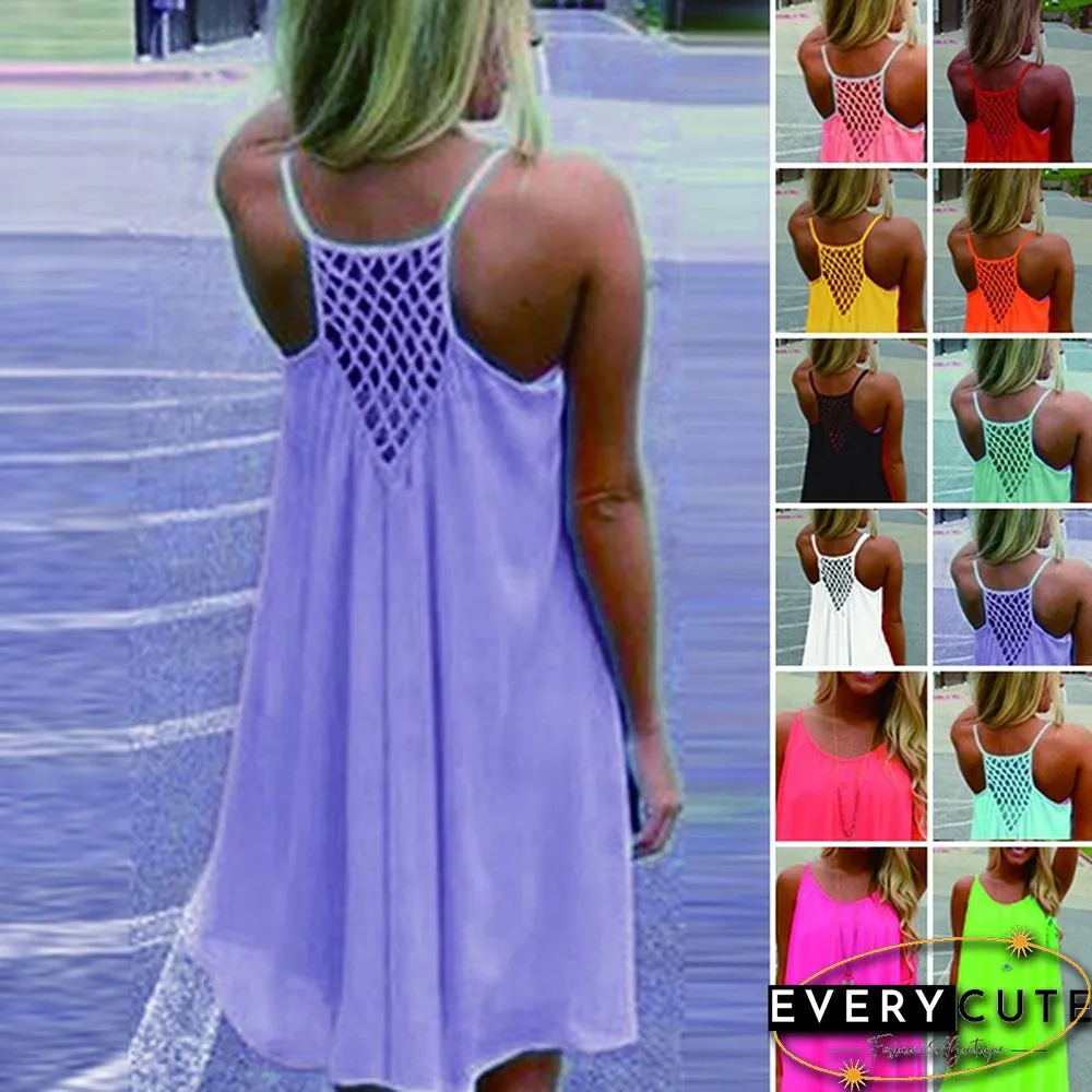 Summer Casual Sleeveless Evening Party Backless Beachwear Sexy Womens Mini Dress