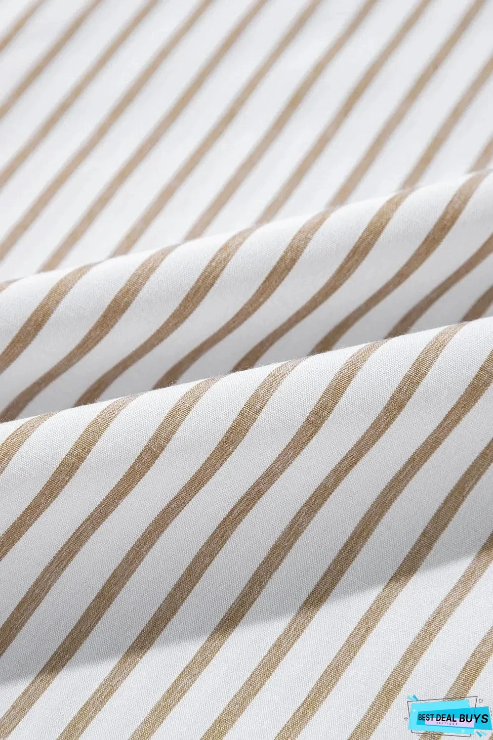 Khaki Stripe Long Sleeve Button Up Mini Shirt Dress