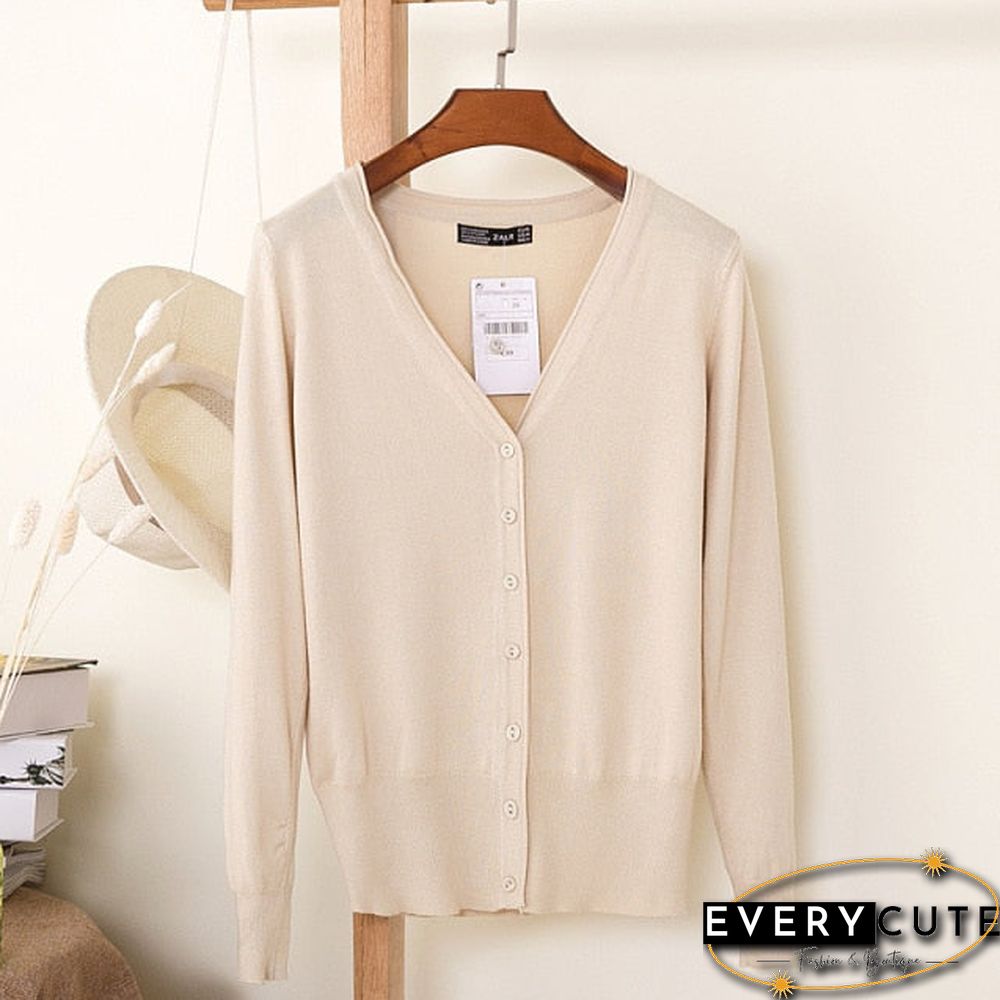 Casual Women Knitted Cardigan Sweater Autumn Winter Women Solid Color V-Neck Long Sleeve Plus Size Crochet Knit Sweater Coat