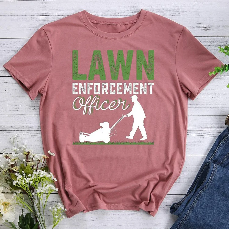 lawn mowing enforcement officer Round Neck T-shirt