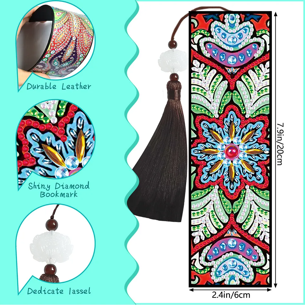 2pcs DIY Diamond Painting Leather Bookmark Mandala Tassel Crafts