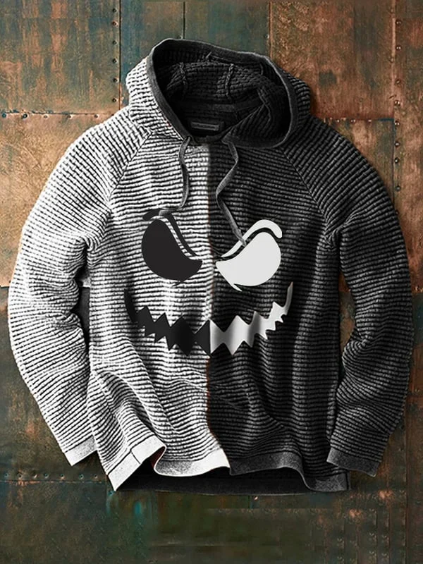  Men's Winter Halloween Contrast Hooded Drawstring Sweatshirt