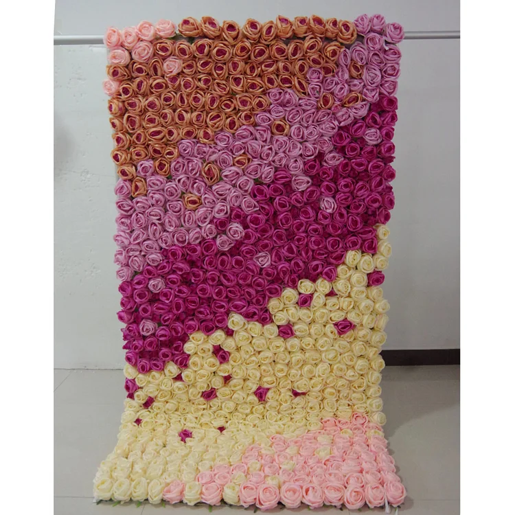 Roll Up Fabric Artificial Gradient Purple to Pink Flower Wall Wedding Backdrop, Floral Party Decor, Event Photography-VF-064