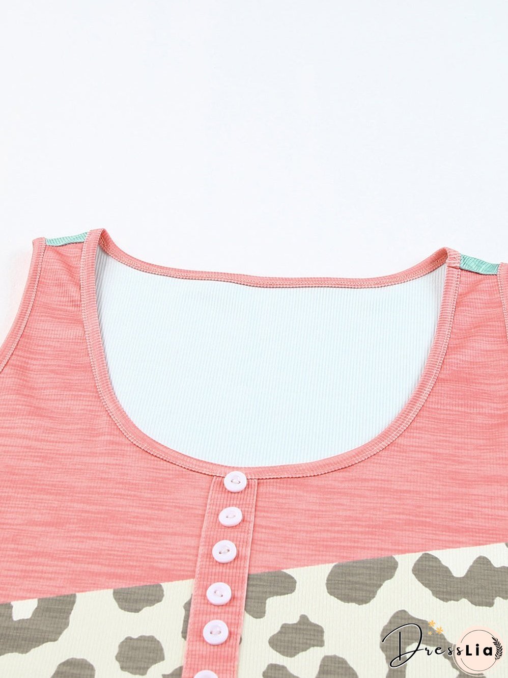 Leopard Print Button Detail Sleeveless Tank Top