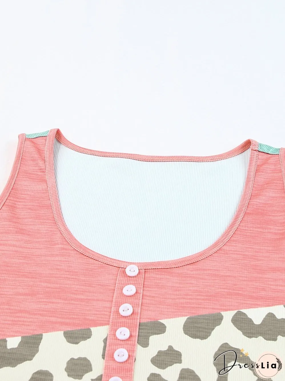 Leopard Print Button Detail Sleeveless Tank Top